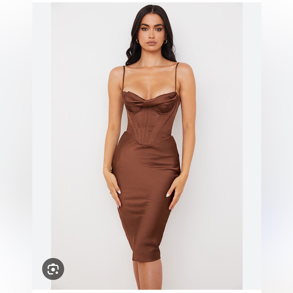 Chocolate/Brown Satin Corset Slip Dress